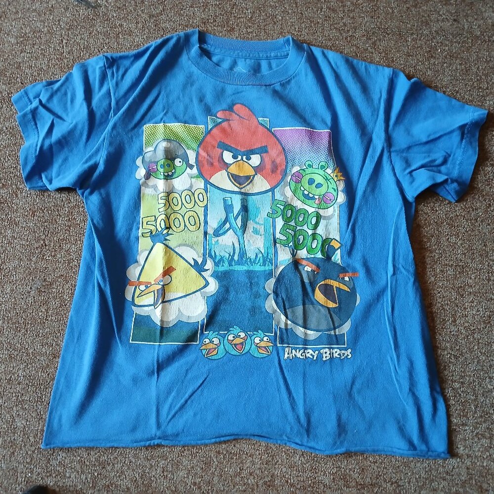 Angry Birds Boys Blue T-Shirt Size 14/16 Cotton Graphic Tee